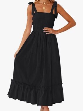Tie-Strap Black Maxi Dress - Elegant Summer Sundress